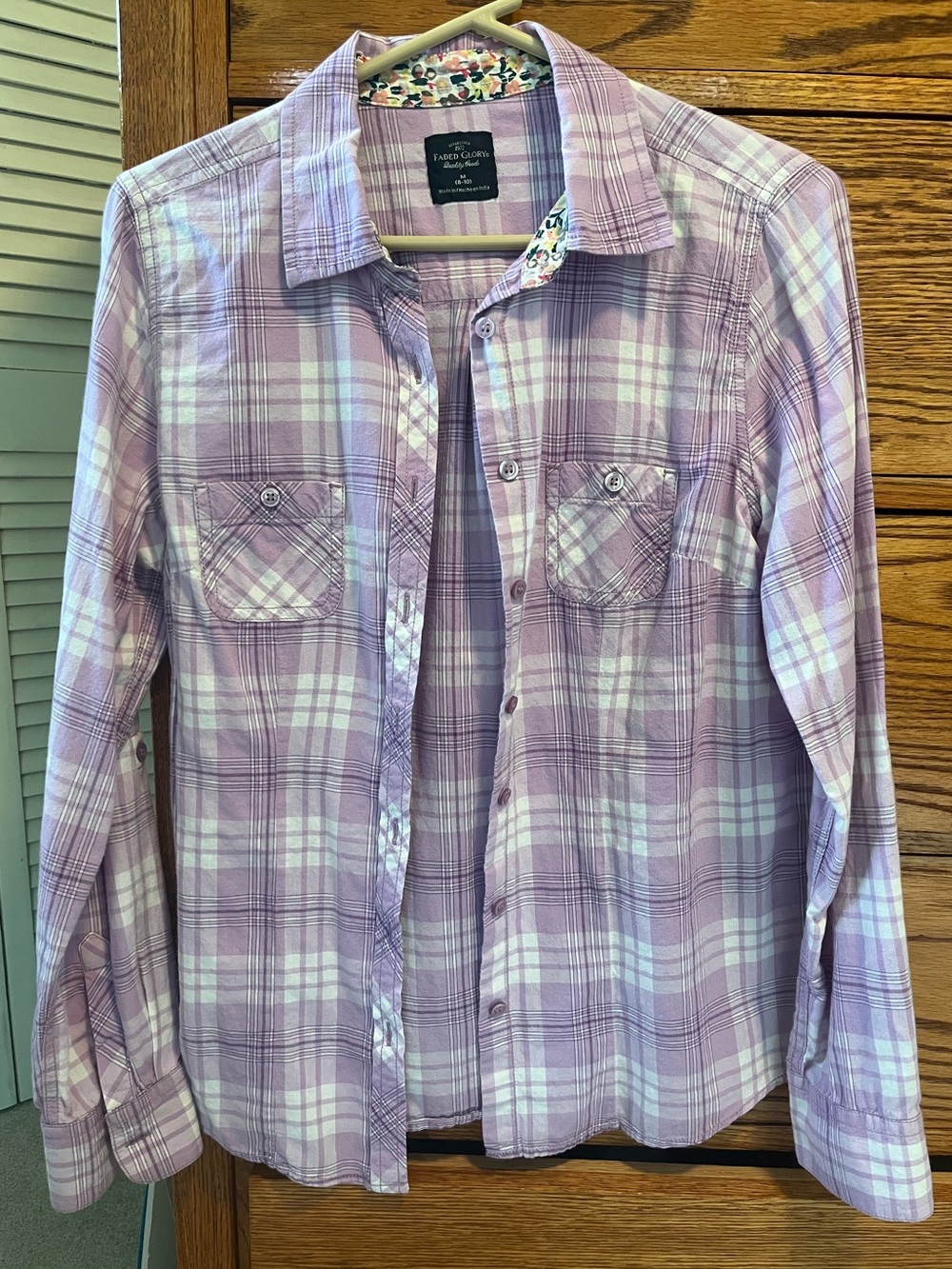 Faded Glory Women’s Lavender and White Plaid Button-Down Shirt